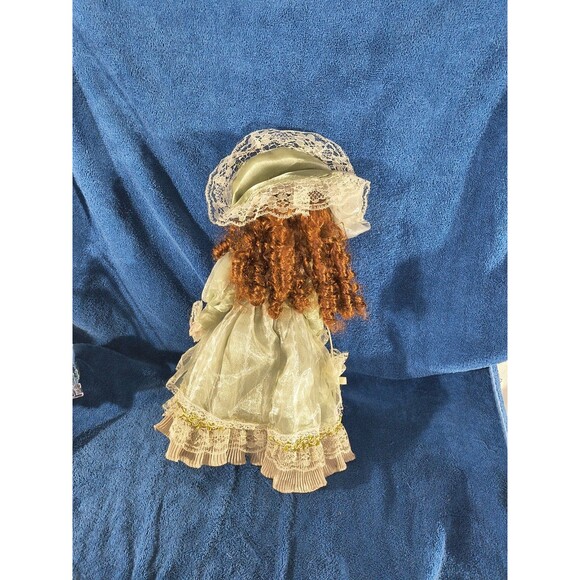 Cathay Collection Victorian Style Porcelain Doll with Green Dress and Hat - Picture 7 of 7